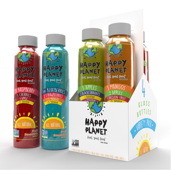 happy planet package design redesign + motion graphics